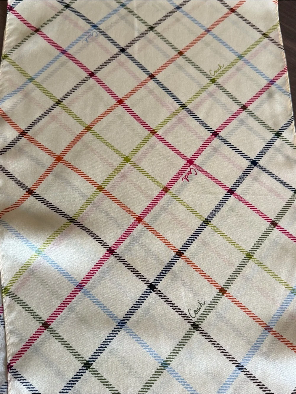 Coach 100% Silk Multicolor Plaid Oblong Scarf 60 x 10